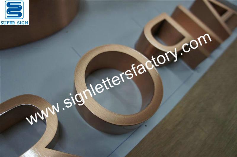 fabricated brushed copper sign letters